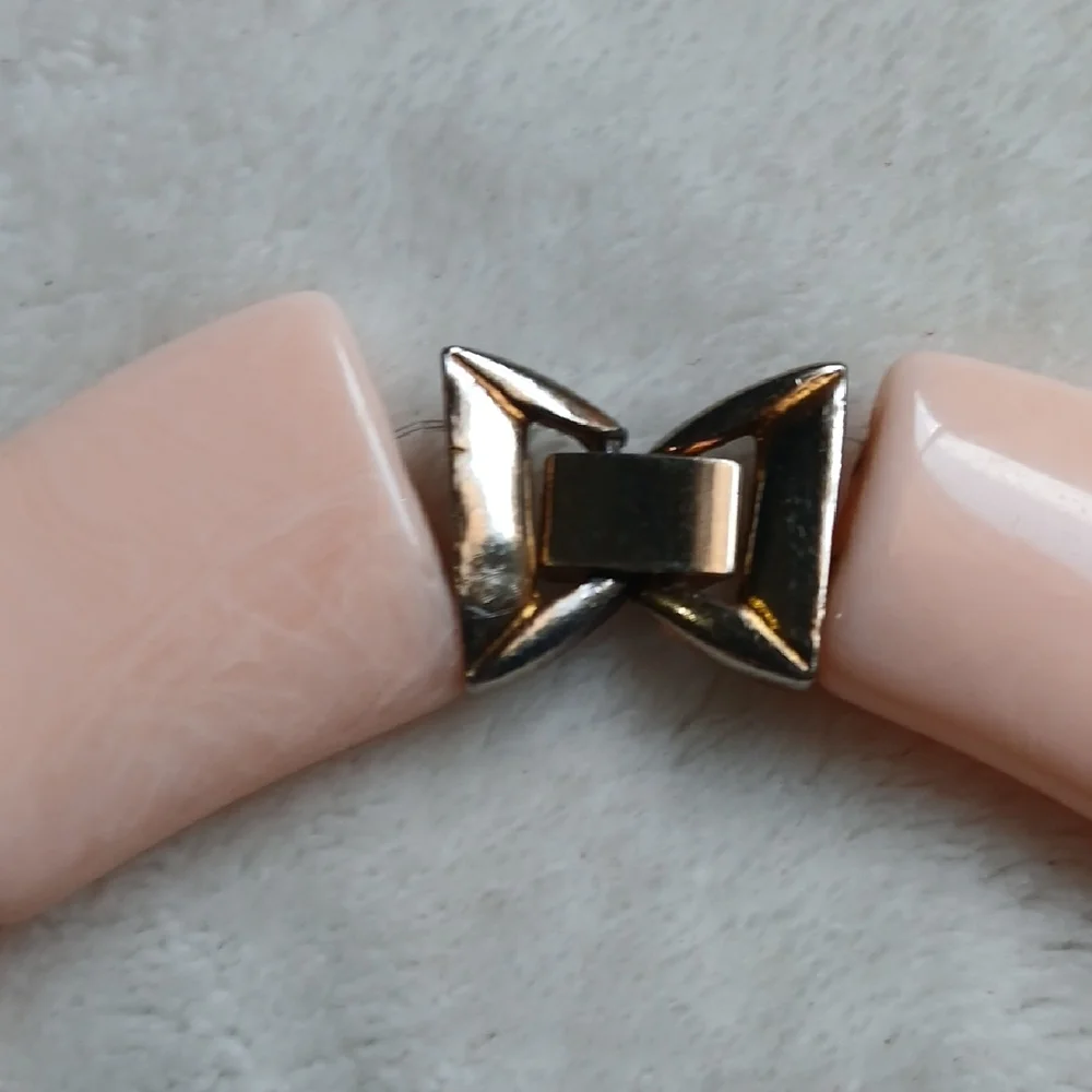 Pale Pink Tile Choker Necklace with Rectangular Links - Picture 6 of 8